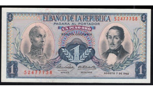 Колумбия 1 песо 1962 г. (COLOMBIA  1 pesos oro 1962) P 404b: UNC