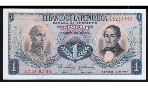 Колумбия 1 песо 1963 г. (COLOMBIA  1 pesos oro 1963) P 404b: UNC