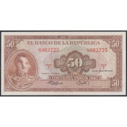 Колумбия 50 песо 1958 года, РЕДКОСТЬ!!! (COLOMBIA  50 peso oro 1958) P 402a: UNC