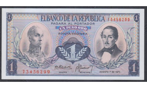 Колумбия 1 песо 1971 г. (COLOMBIA  1 pesos oro 1971) P 404е: UNC
