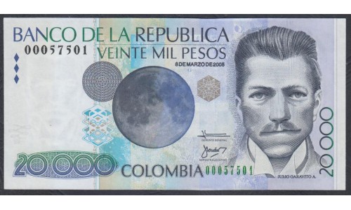 Колумбия 20000 песо 2005 г. (COLOMBIA  20000 pesos 2005) P454l: UNC