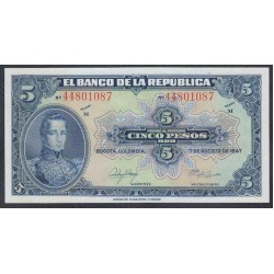 Колумбия 5 песо 1947 г. (COLOMBIA  5 pesos 1947) P 386c: UNC