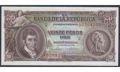 Колумбия 20 песо 1965 г. (COLOMBIA  20 peso oro 1965) P 401c: UNC