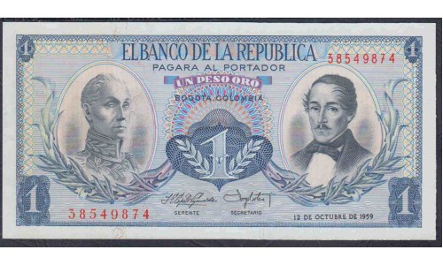 Колумбия 1 песо 1959 г. (COLOMBIA  1 pesos oro 1959) P 404a: UNC