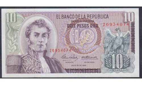 Колумбия 10 песо 1964 г. (COLOMBIA  10 pesos oro 1964) P 407b: UNC