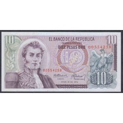 Колумбия 10 песо 1974 года, РЕДКОСТЬ!!! (COLOMBIA  10 pesos oro 1974) P 407e: UNC