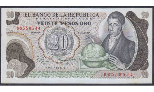 Колумбия 20 песо 1979 г. (COLOMBIA  20 pesos oro 1979) P 409d: UNC