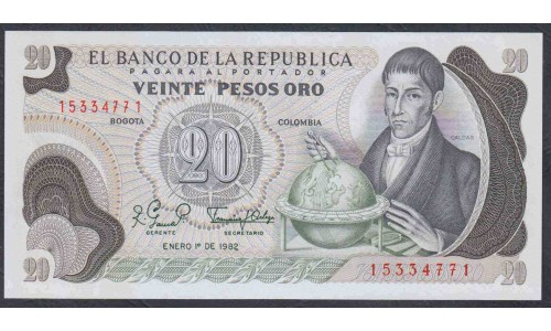 Колумбия 20 песо 1982 г. (COLOMBIA  20 pesos oro 1982) P 409d: UNC