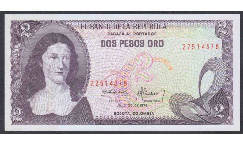 Колумбия 2 песо 1976 г. (COLOMBIA  2 pesos oro 1976) P 413b: UNC