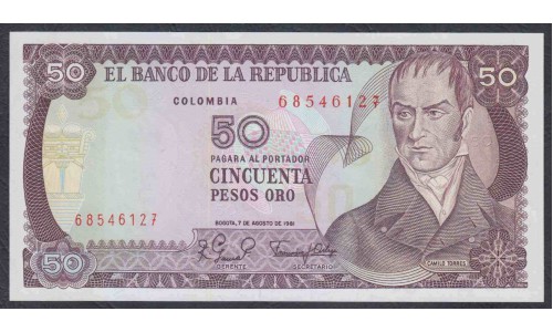 Колумбия 50 песо 1981 г. (COLOMBIA  50 pesos oro 1981) P 422а: UNC