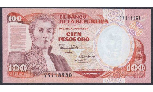Колумбия 100 песо 12.10.1986 год (COLOMBIA  100 pesos oro 12.10.1986) P 426b: UNC