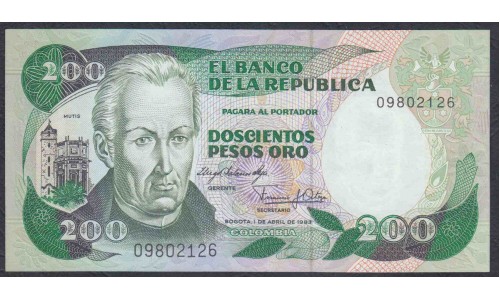 Колумбия 200 песо 1983 г. TDLR(COLOMBIA  200 pesos oro 1983, TDLR) P 428: UNC