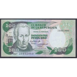 Колумбия 200 песо 1984 г. (COLOMBIA  200 pesos oro 10.08.1984) P 429b: UNC