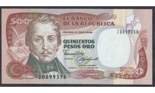 Колумбия 500 песо 1987 г. (COLOMBIA  500 pesos oro 1987) P 431: UNC