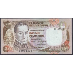 Колумбия 2000 песо 1986 г. (COLOMBIA  2000 pesos oro 1986) P 433a: UNC