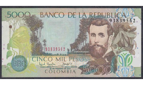 Колумбия 5000 песо 2004 г. (COLOMBIA  5000 pesos 2004) P 452e: UNC