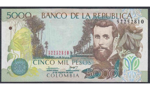Колумбия 5000 песо 2007 г. (COLOMBIA  5000 pesos 2007) P 452i: UNC