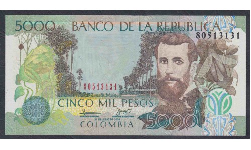 Колумбия 5000 песо 2010г. (COLOMBIA  5000 pesos 2010) P 452l: UNC