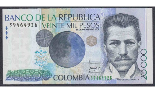 Колумбия 20000 песо 2007 г. (COLOMBIA  20000 pesos 2007) P 454p: UNC