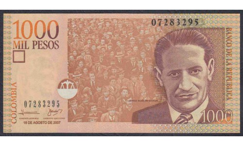 Колумбия 1000 песо 15.08. 2007 г. (COLOMBIA  1000 pesos 15.08. 2007) P-456i: UNC