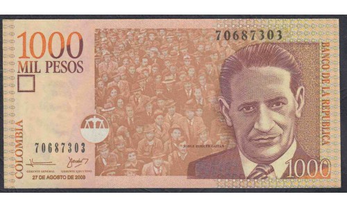 Колумбия 1000 песо 27.08. 2008 г. (COLOMBIA  1000 pesos 27.08. 2008) P-456j: UNC