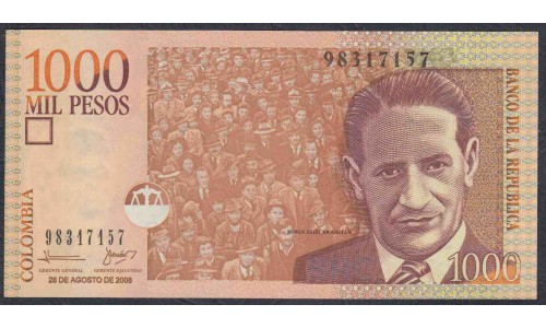 Колумбия 1000 песо 28.08. 2008 г. (COLOMBIA  1000 pesos 28.08. 2008) P 456k: UNC