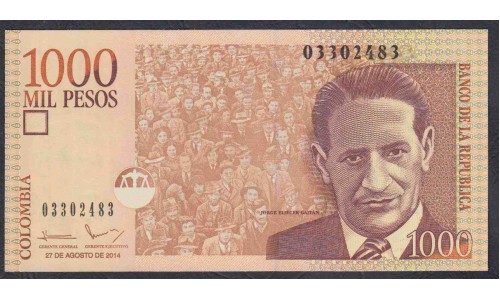 Колумбия 1000 песо 27.08. 2014 г. (COLOMBIA  1000 pesos 27.08.2014) P-456q: UNC