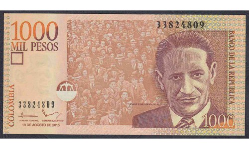 Колумбия 1000 песо 19.08. 2015 г. (COLOMBIA  1000 pesos 19.08.2015) P-456t: UNC