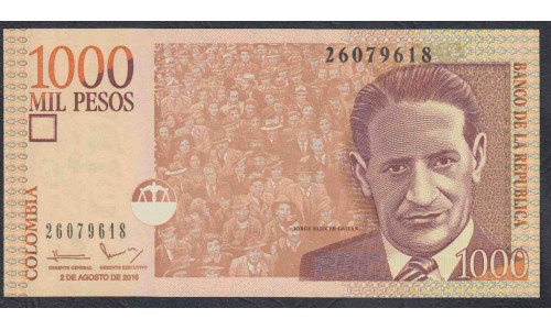 Колумбия 1000 песо 02.08. 2016 г. (COLOMBIA  1000 pesos 02.08.2016) P-456v: UNC