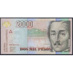 Колумбия 2000 песо 29.07.2010 г. (COLOMBIA  2000 pesos 29.07.2010) P 457o: UNC