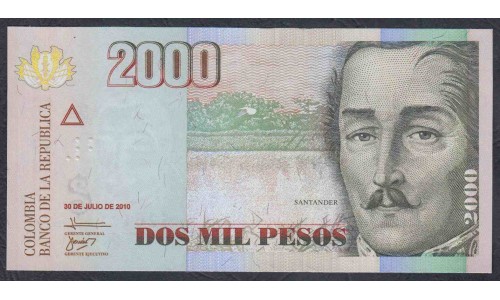 Колумбия 2000 песо 30.07.2010 г. (COLOMBIA  2000 pesos 30.07.2010) P 457p: UNC