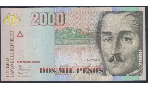 Колумбия 2000 песо 16.08.2012 г. (COLOMBIA  2000 pesos 16.08.2012) P 457t: UNC