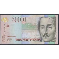 Колумбия 2000 песо 18.08.2012 г. (COLOMBIA  2000 pesos 18.08.2012) P 457t: UNC