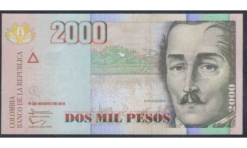 Колумбия 2000 песо 18.08.2012 г. (COLOMBIA  2000 pesos 18.08.2012) P 457t: UNC