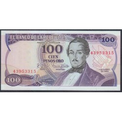 Колумбия 100 песо 1980 года, без префикса (COLOMBIA  100 pesos oro 1980, Wihout Prefix) P 418b: UNC