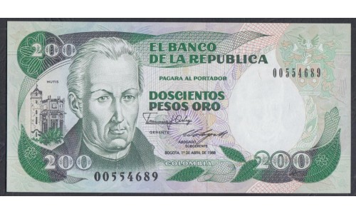 Колумбия 200 песо 01.04.1988 года (COLOMBIA  200 pesos oro 01.04.1988) P 429d: UNC