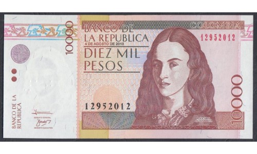 Колумбия 10000 песо 2010 г. (COLOMBIA  10000 pesos 2010) P 453n: UNC