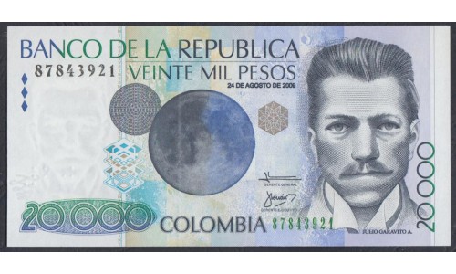 Колумбия 20000 песо 24 августа 2009 г. (COLOMBIA  20000 pesos 24.08.2009) P 454: UNC