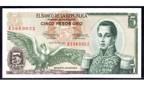 Колумбия 5 песо 1968 г. (COLOMBIA  5 pesos oro 1968) P 406b: UNC