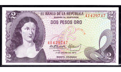 Колумбия 2 песо 1973 г. (COLOMBIA  2 pesos oro 1973) P 413а: UNC