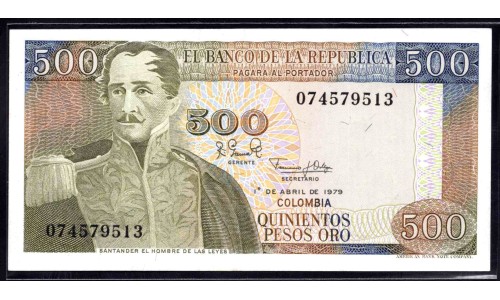Колумбия 500 песо 1979 г. (COLOMBIA  500 pesos oro 1979) P 420b: UNC