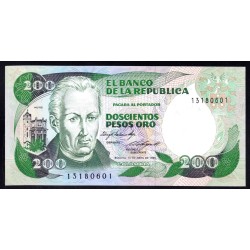Колумбия 200 песо 1985 г. (COLOMBIA  200 pesos oro 1985) P 429b: UNC
