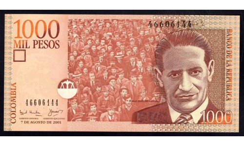 Колумбия 1000 песо 2001 г. (COLOMBIA  1000 pesos 2001) P 450а: UNC