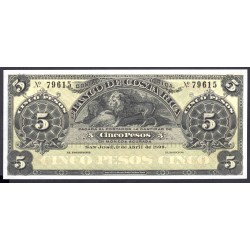 Коста Рика 5 песо 1899 г. (COSTA RICA 5 pesos 1899 g.) PS163r1:Unc
