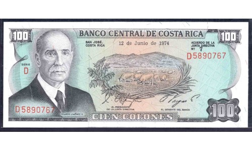 Коста Рика 100 колон 1974 г. (COSTA RICA  100 colones 1974) P 240а: UNC 