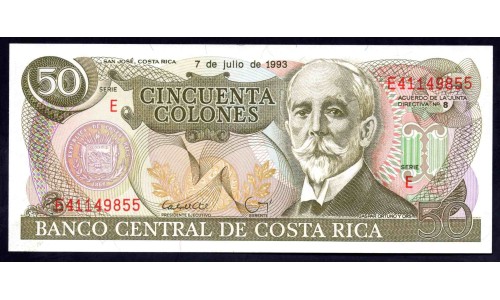 Коста Рика 50 колон 1993 г. (COSTA RICA 50 colones 1993) P 257: UNC 