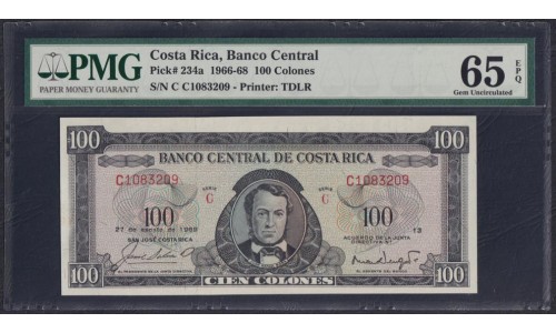 Коста Рика 100 колон 1967 года, C1083209 (COSTA RICA 100 colones 1967) P 234a: PMG 65 Gem Uncirculated