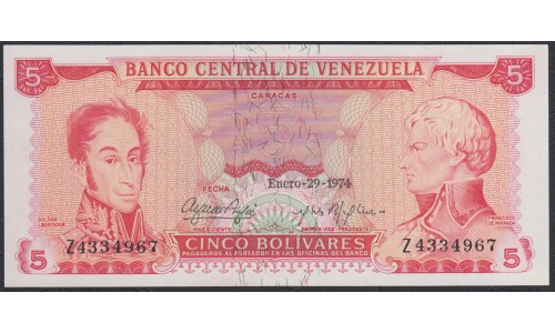 Венесуэла 5 боливаров 1974 года, Серия замещения префикс Z (Venezuela 5 Bolivares 1974, prefix Z, Replyciment) P 50h: UNC