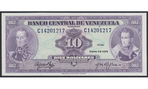 Венесуэла 10 боливаров 1974 года (Venezuela 10 Bolivares 1974) P 51d: UNC