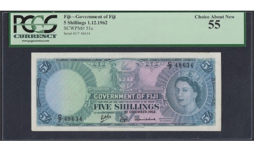 Фиджи 5 шиллингов 1962 года (FIJI  5 Shillings 1962) P 51c: aUNC PMG 55